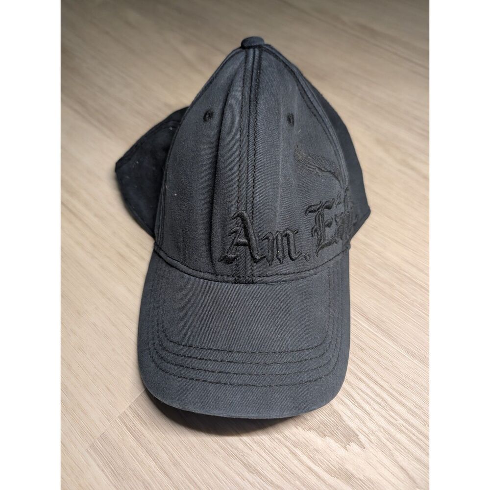 American Eagle Black Baseball Cap L-XL Tonal Embroidered Logo Stretch